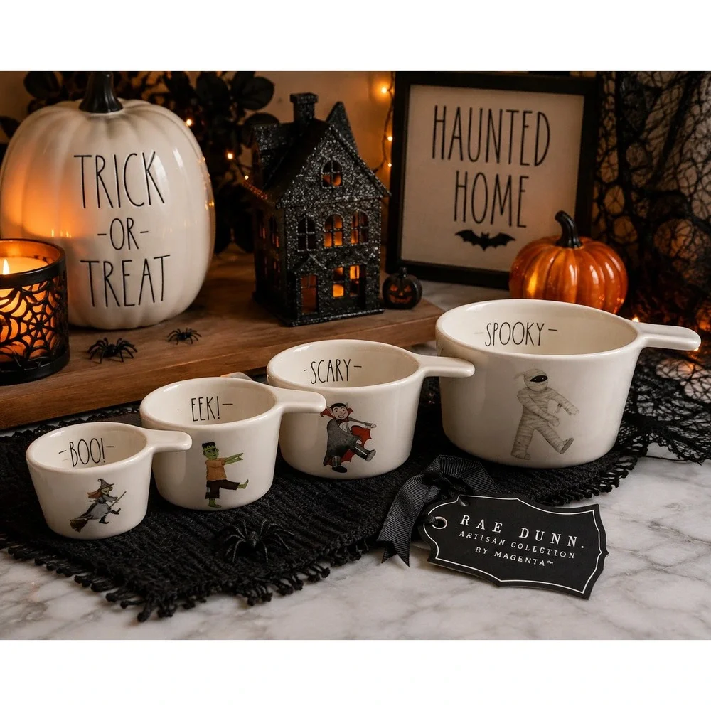 Rae Dunn Halloween Measuring Cups Set of 4 Witch Dracula Frankenstein Mummy